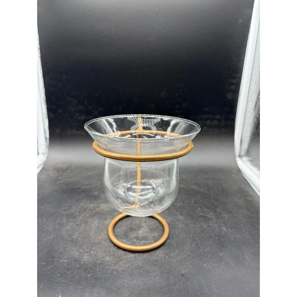 Modern Gold Metal and Clear Glass Votive Tea Light‎ Candle Holder with Handle